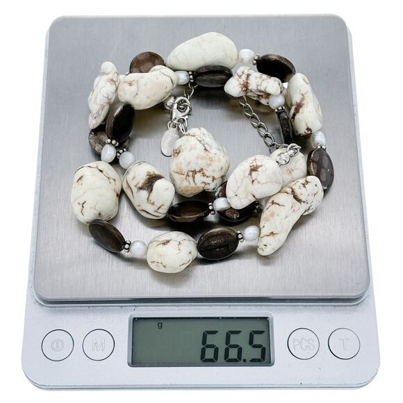 Vintage Donna Dressler Sterling Silver 925 Howlite Beaded Necklace 18"-21" - Picture 4 of 4